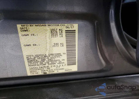 2017 Nissan Altima 2.5 z USA, uszkodzony, nr VIN 1N4AL3AP1HC281217